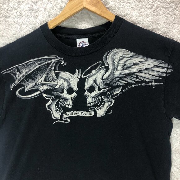 Angel Devil Skull‎ Seek and Destroy Black Delta Graphic T-Shirt Medium - Picture 2 of 4